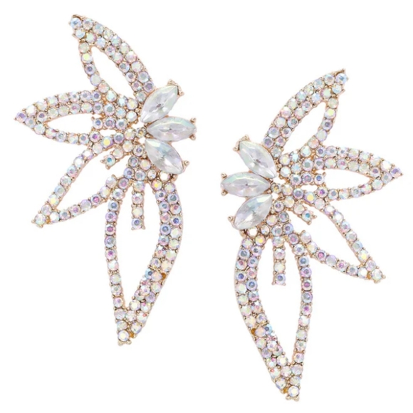 Abstract Wings Art Deco Earrings AB Rhinestone CZ Crystal Big Flower  Floral New - Picture 3 of 7